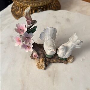 Capodimonte Porcelain Doves on Cherry Tree Flowers Figurine
